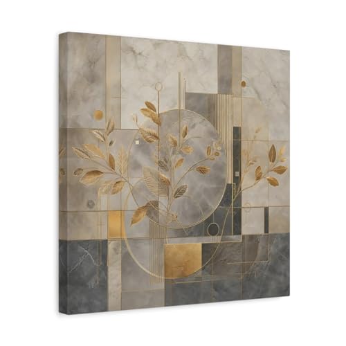 Tableau feuilles dorées pour salon moderne chic 40x40 cm