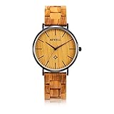 BEWELL Ultra Thin Wooden Watches Fashion Minimalist Wood Watches for Men Analog Quartz Wrist...