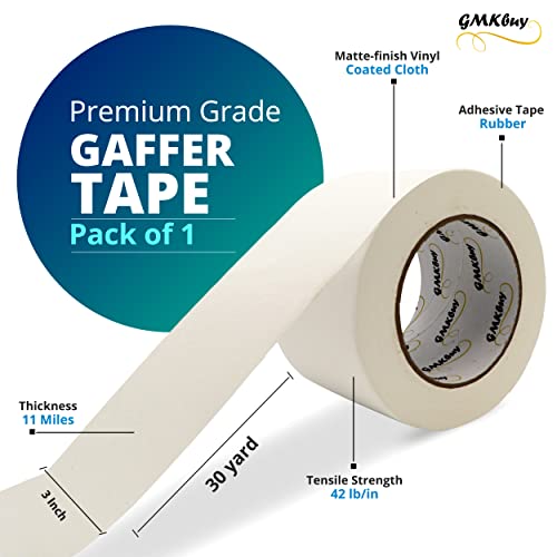 Image of 3 in x 30 Yd White Gaffers Tape - Heavy Duty, Non-Reflective, Easy to Tear, Waterproof Matte Gaffer Stage Tape - Gaff Cloth Tape for Photography, Filming Backdrop & Production