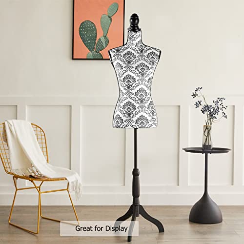 Female Mannequin Torso Height Adjustable Dress Form Manikin Body With Black Tripod Stand For Clothing Dress Jewelry Display (Black Flower) #TOP1