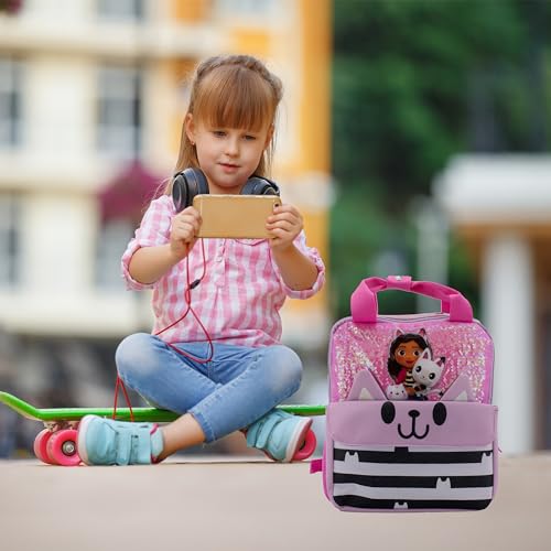 Image of AI ACCESSORY INNOVATIONS Gabby's Doll House 12 inch Mini Backpack for girls, Flip Sequin School Bag for Preschool, Pandy Paws Flap Pocket w /3D Ears