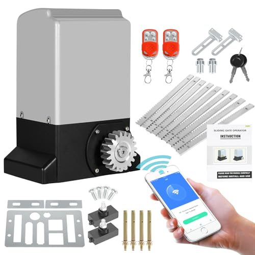Ikodm Operador de Apertura de Puerta 1200 kg 550W Smart WiFi Motor Puerta Corredera con 4M Cremallera, 2 Control Remoto y la función de cierre automático para Puerta de Jardín, Garaje