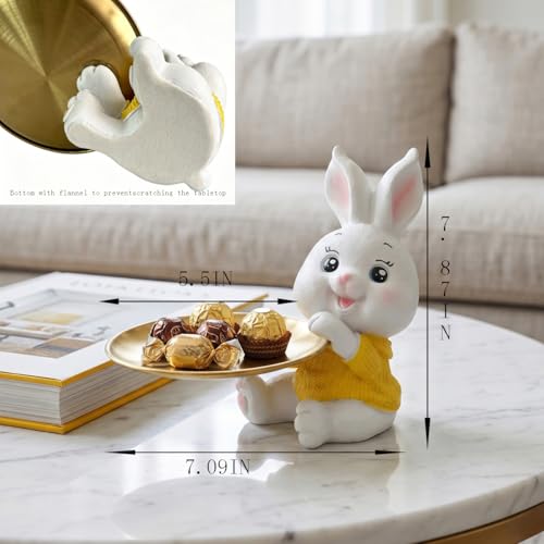 Farmhouse Rabbit Candy Dish,Resin Bunny Statue with Bowl for Candy, - Image 3