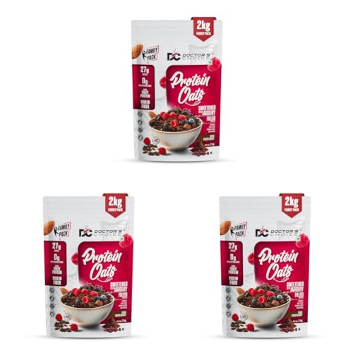 Image of Doctors Choice High Protein Oats 2Kg | 27g Protein Oatmeal | Dark Choco Berry Flavor | No Added Sugar | Gluten Free | High Fiber Healthy Breakfast Oats (Pack of 3)
