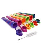 Silicone Ice Pop Molds Attached Lid Multi colored Ice Popsicle Molds Durable Reusable Set of 6pcs with Cleaning Brush Free of charge (multi color)