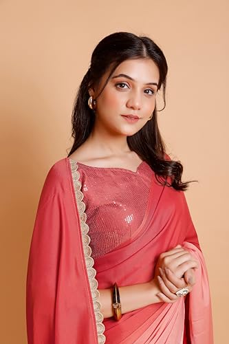 Image of Garden Vareli Lace Border Satin Saree with Unstitched Sequin Blouse Piece