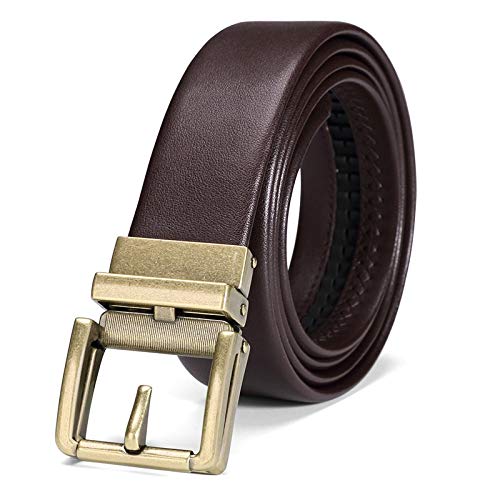 Cinturón de hombre, cuero de vaca, hebilla automática de metal de cuero genuino, vestidor para jeans, casual, vaquero, ropa de negocios y de trabajo (Color : Brown, Size : S)