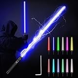 Duell Lichtschwert RGB 12 Farben Veränderbares Laserschwert FX Lichtschwerter USB Wiederaufladbar mit Metallgriff, 3 Sound Modus, Silent-Modus für Erwachsene, Kinder, Cosplay, Film, Halloween, Party