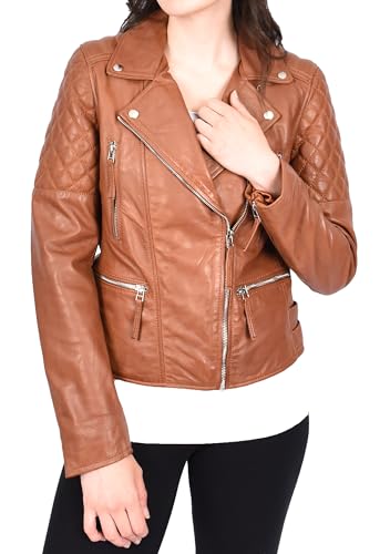 Veste en cuir véritable femme style motard noir à fermeture éclair croisée chic