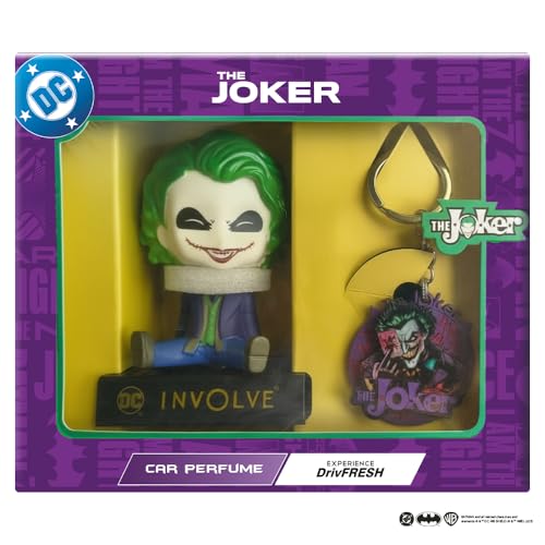 Image of Involve DC The Joker Character Fiber Bobblehead Car Perfume & Keychain | OFFICIAL DC MERCHANDISE from Warner Bros | Car Air Freshener | Car Accessories 2026 | Car Dashboard Idol | Dashboard Figurine