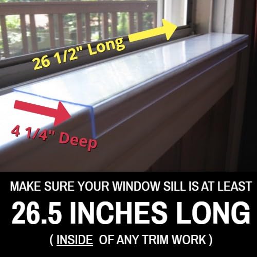 265 in long x 425 in deep - clear cat and dog window sill protector - durable rigid windowsill cover guards against pet claws scratching drooling box of 1 sill protector with mounting coins