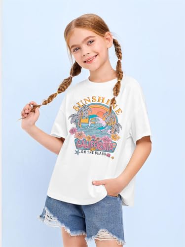 Image of Girls Graphic Shirts Oversized Sunshine T Shirt Short Sleeve Tee Tops Cute Trendy Girls Clothes for 5-14 Years