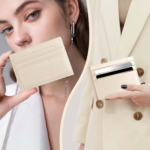 M-Plateau Credit Card Wallet, Super Slim Card Holder, Genuine Leather Wallet for Man and Women with 6 Card Slots and 1 Pocket (Off-White)4