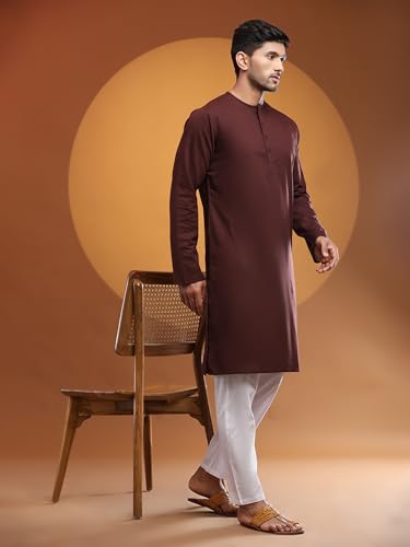 Image of Men's Pure Cotton Solid Kurta Pajama Set Round Neck Casual Yoga Dress