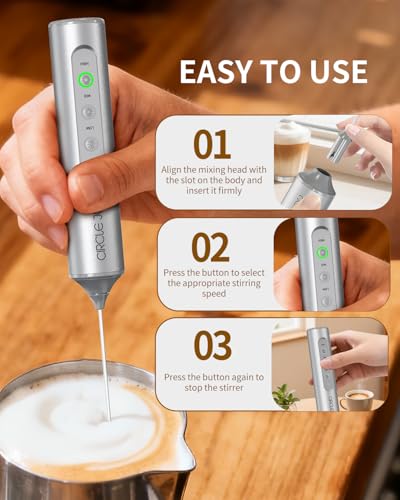 Image of CIRCLE JOY Rechargeable Handheld Milk Frother Wand with Stand, 3 Variable Speeds, 3 Whisks and Storage Box, Electric Drink Mixer for Latte, Cappuccino, Hot Chocolate, Eggs and Protein Powder, Silver