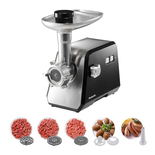 Panasonic 2000W Powerful Meat Grinder 3.4Kg mincing/min Durable Die-Cast Aluminium Hopper Plate 3 Cutting Plates Sausage & Kubbe Attachment Cleaning Brush Made in Japan Blade - MK-GX2010KTZ