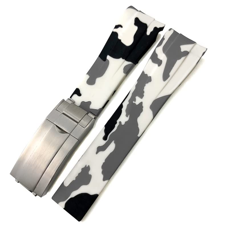 Bracelet de montre en caoutchouc silicone 20mm blanc camouflage pour Rolex