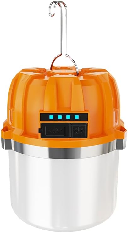 200W LED Camping Lantern USB Rechargeable Portable Lamp Bulb Flashlight with Power Display Emergency Light for Outdoors Working (Pumpkin)