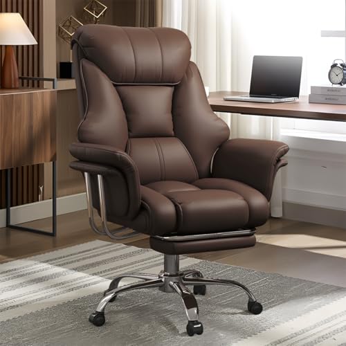 Image of Big and Tall Office Chair Wide Seat Ergonomic Leather Executive Desk Chair with Leg Rest, Heavy-Duty 550 lbs Adjustable Height Computer Gaming Chairs