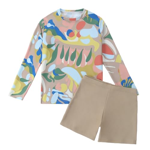 Image of Girls Rash Guard 2-Piece Swimsuit Set - Long Sleeve Swimwear with UPF 50+ Sun Protection 4-14 Years