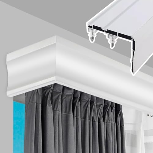 Custom-Length Blackout Curtains with Dual Track Rod & Decorative Valance - Adjustable Metal Curtain Box for Enhanced Privacy & Elegant Home Decor