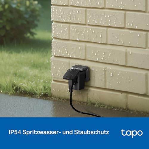 Tapo P410M WLAN Outdoor Steckdose, Smart Home Plug mit Stromzähler, IP54, funktioniert mit Alexa, Google Assistant, Siri, SmartThings & Matter, Fernsteuerung, Zeitplan, 2,4 GHz WLAN, 3680W/16A