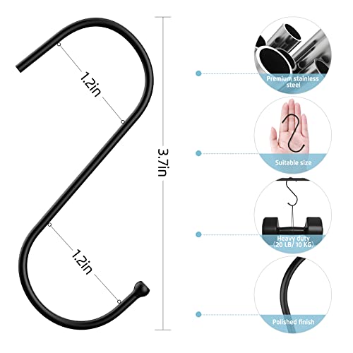 Relbro 30 Pack 3.7 Inch Black S Shaped Heavy Duty Metal Closet Hooks For Hanging Pots Pans Cups Utensils Pants Clothes Plants Bags Towels #TOP3