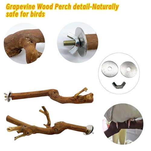 Image of Hamiledyi Bird Perch Natural Wooden Parrot Stand Branch Grapevine Wood Perch Bird Chewing Stick for Small Lovebirds Cockatiels Parakeets Finches(2 PCS)