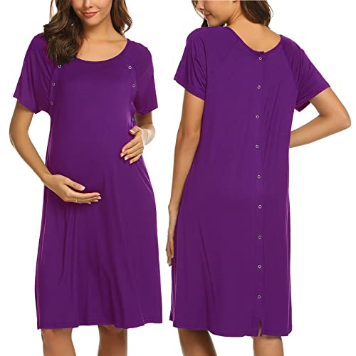 Image of Ekouaer Labor/Delivery/Nursing Hospital Gown Maternity, Hospital Bag Must Have(Purple,S)
