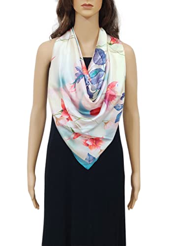 Image of Satin Silk Women's Large Square Floral Fashion Scarf