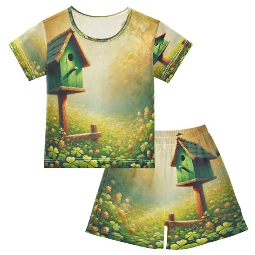 Cute Birdhouse St Patricks Cute Pajama Set Short Sleeve PJS 2 Piece Summer Pajamas Shorts Sets Cotton 5Y