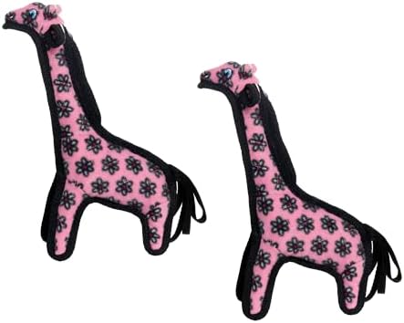 TUFFY - World's Tuffest Soft Dog Toy - Zoo Giraffe - Multiple Layers. Made Durable, Strong & Tough. Interactive Play (Tug, Toss & Fetch). Machine Washable & Floats. (Junior Pink 2 Pack)