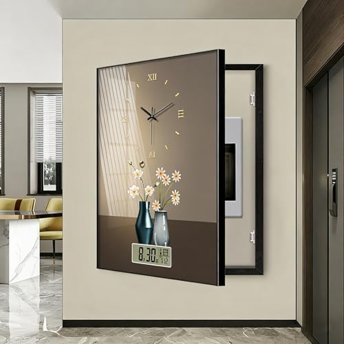 Punch-Free Fuse Box Cover Cabinet with Clock - Stylish Electrical Panel Cover for Living Room, Bedroom, Office, Cafe - Modern Design, Easy Installation, Home Decor