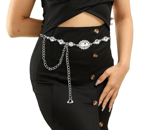 Western Rhinestones Concho Belt for Women Cowgirl Chain Belts for Dresses Jeans Country Concert Outfit 25‘’-45‘’2