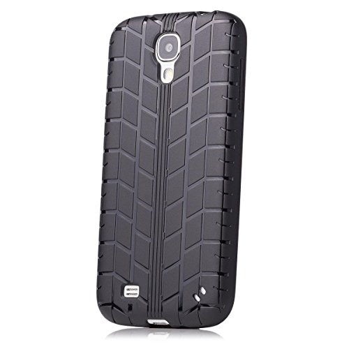 Samsung Galaxy S4 | neumáticos iCues caso de TPU Negro | [Protector de pantalla, incluyendo] caso de la piel Tread hombres de los individuos de gel de silicona de protección envolvente de la cubierta Funda Carcasa Bolsa Cover Case