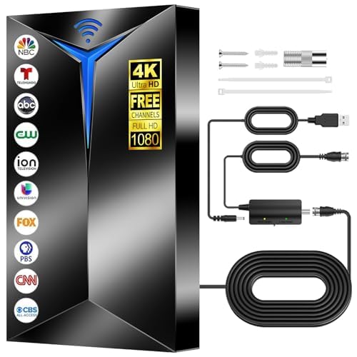2026 Premium TV Antenna Indoor/Outdoor with Amplifier, 3200+ Miles Long Range for Local Channels, HDTV Antenna for Smart TV - Supports 8K 4K 1080P HD, Clear Reception, Easy Setup with 26ft Cable