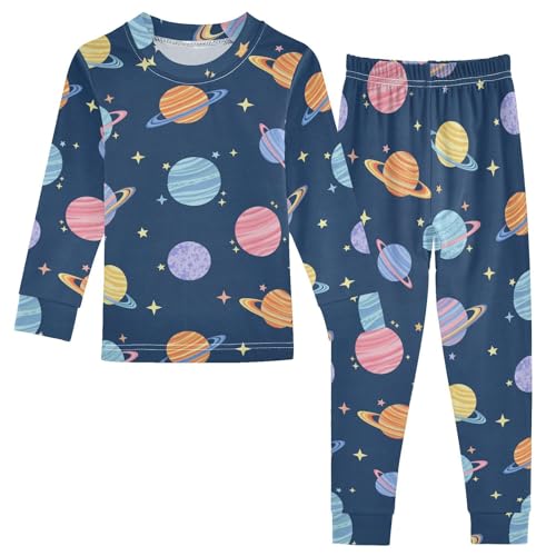 Pajama Sets Long Sleeve Colorful Planets and Stars Soft Comfy Sleepwear 2 Piece PJS 3-8T