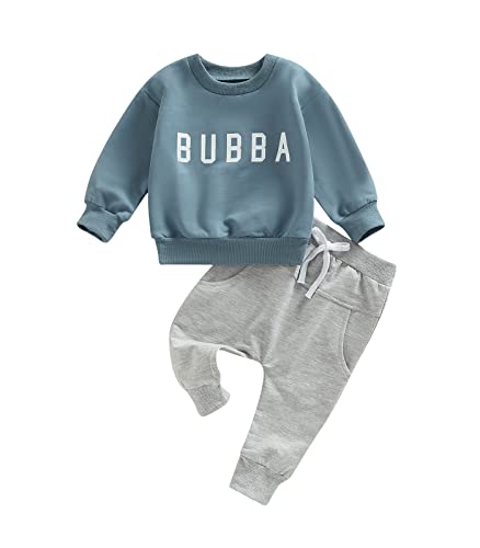 Image of Baby Toddler Boys Fall Winter Outfits Little Dude Letter Printed Long Sleeve Sweatshirts Pants 2Pcs Clothes Set