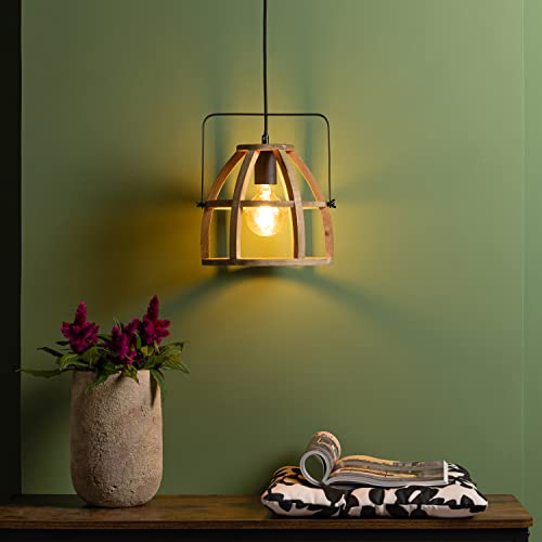 Dimmbare Hängelampe - Pendelleuchte - FSC zertifiziert - 25cm Durchmesser - mit schwenkbarem Kopf - Holz/Metall in holz dunkel/schwarz