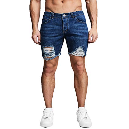 Men's Distressed Shorts Slim Fit Holes Denim Short Jeans Performance Slim Ripped Short Pants by Lowprofile