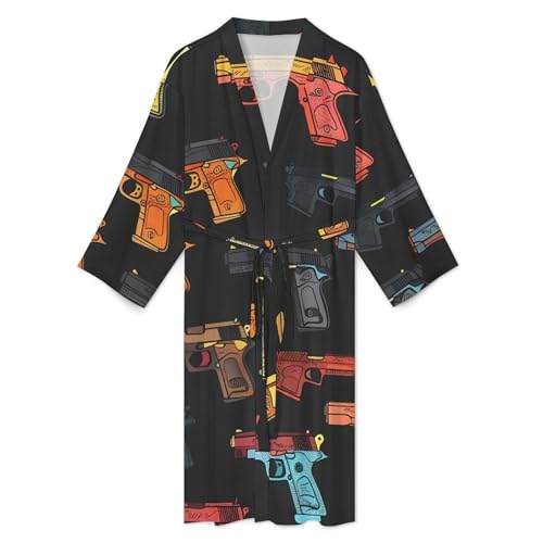 Hand Gun Men's Robes Long Sleeve V Neck Bath Robe Printed Bathrobes Cozy Soft Sleepwear3