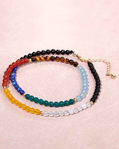 Jewever 7 Chakra Choker Necklace For Women Crystals And Healing Stones Balance Meditation Yoga Worry Stone Jewelry Gifts (16"+2") #TOP4