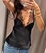 Women’s Plunge Deep V Neck Satin Tank Top Low Cut Lace Trim Silk Camisole Tops Backless Wide Strap Silky Tops (Black, M)