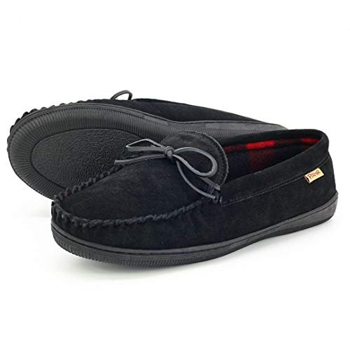 Pamir Men's Genuine Suede Fleece Moccasin Slippers Indoor Outdoor Slip On Driving Loafer Shoes Black 10 M Us #TOP5