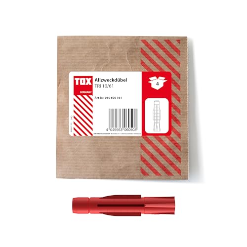 TOX Taco universal TRI 10x61 mm, taco para fijaciones fiables en casi todos los materiales de construcción, 4 unidades en embalaje de papel resellable y ecológico, 010600161