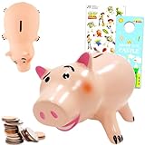 Toy Story Piggy Bank Set - Bundle with Ceramic Hamm Money Bank Plus Stickers, More | Disney Woody and Buzz Toy Story Piggy Bank for Kids