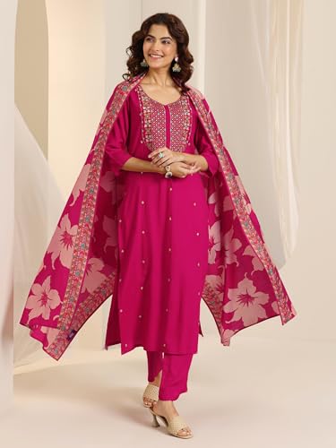 Image of Libas Embroidered Viscose Straight Kurta With Trouser and Dupatta