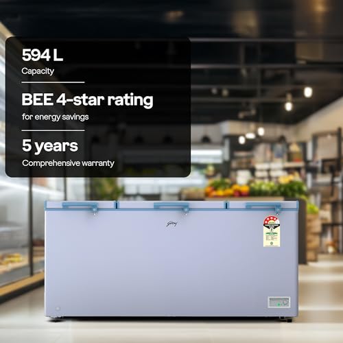 Image of Godrej DH ESNCH 630D 3HCGP RW with 5 Years Comprehensive Warranty, Pentacool+ Cooling, D-Cool technology, Cools even at 50 C, Triple Door Convertible Deep Freezer (594L 4 Star, White)