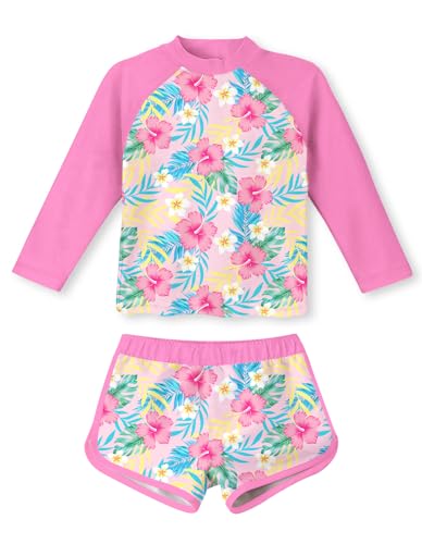 Image of Vogseek Girls Rash Guard Two Pieces Swimsuit Long Sleeve Bathing Suit for 3-10 Years