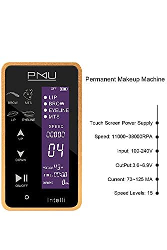 INTELLI Professional Digital Permanent Makeup Machine Kit For Eyebrow Tattoo Multi Function Microshading - Microblading LCD Panel - Ombre Powder Brows. Lip Blushing Eyeliner- Supplies (Machine, Gold)